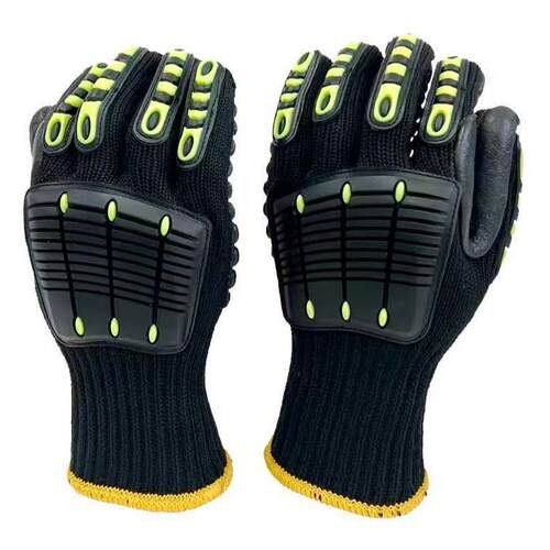 7针涤纶防撞劳保手套TPR掌心注塑橡胶手套耐磨防扎防刺防震手套