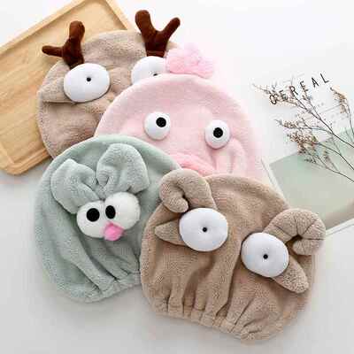 卡通干发帽女创意款干发巾珊瑚绒可爱洗头巾吸水儿童套头干发浴帽