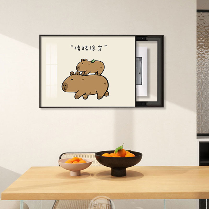 电表箱装饰画卡皮巴拉可爱动物免打孔配电箱遮挡餐厅壁画多媒体画图片