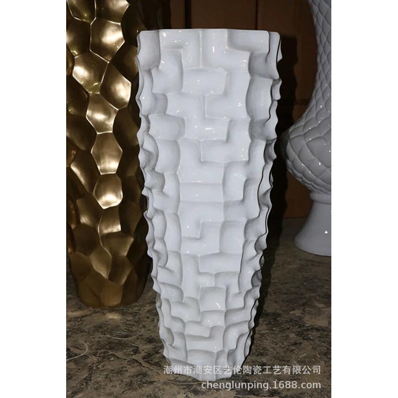 地大花花瓶插花盆器客厅玻璃钢贝壳干花酒店艺术落装饰简约现代金