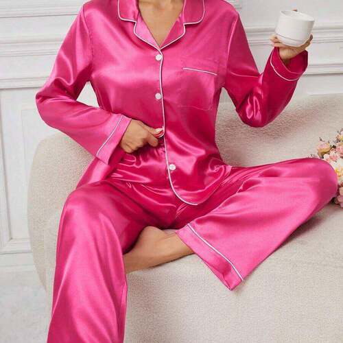 Women 2 Sleepwear Loungewear Set Open Front Collared
