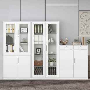 钢制铁皮文件柜办公室资料柜档案柜窄边玻璃门带锁收纳柜矮柜加厚