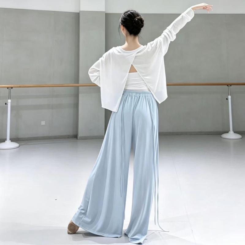 古典舞上衣女夏季白色舞蹈罩衫宽松后背开叉长袖现代舞练功服套装