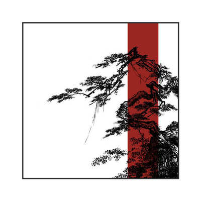 新中式轻奢客厅酒店入户玄关装饰画水墨苍松背景墙壁古典方型挂画