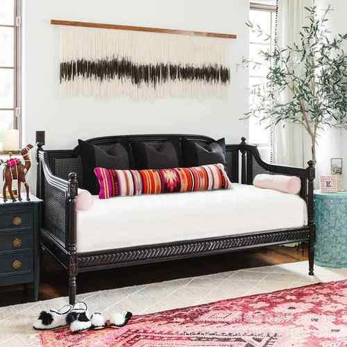 藤椅沙法橡木式HCB美式古三人复客厅藤制实木沙发床雕花可来发图