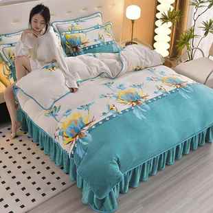 正品冬季兰绒厚牛奶绒四件加套保暖双面法水晶绒珊瑚绒被套床单床