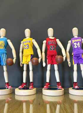 梧棣木人关节灵活可动篮球木人偶摆件木头人偶装饰篮球主题礼品