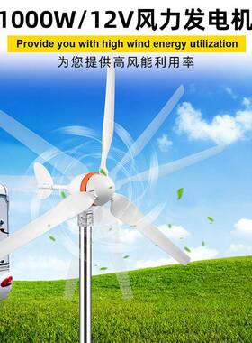 12V/AC风力涡轮机套件，带MPPT控制器的1000W风力发电机5叶片自动