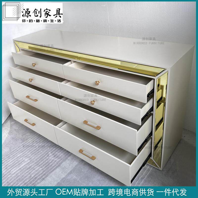 高端镜面餐边柜玻璃橱柜储物柜客厅家具多门抽屉柜外贸直销餐桌