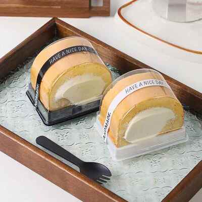 蛋糕卷包装盒虎皮卷瑞士卷切盒一次性半圆形透明烘焙糕点蛋糕盒