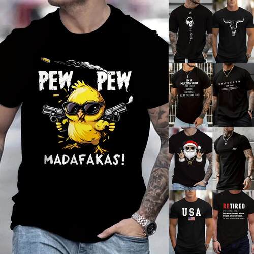 Men's music print short sleeve t-shirt, comfortable casual