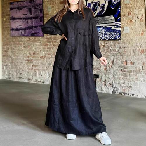 Solid Color Long Sleeve Shirt and Pants Set Simple Design