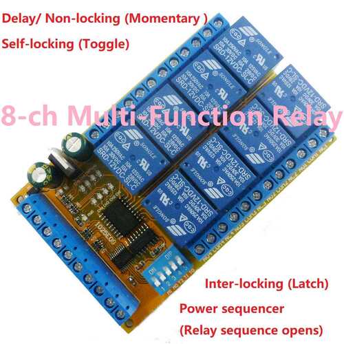5V12V24V8通多功能拨码继电器点动自锁互锁延时电源时序器