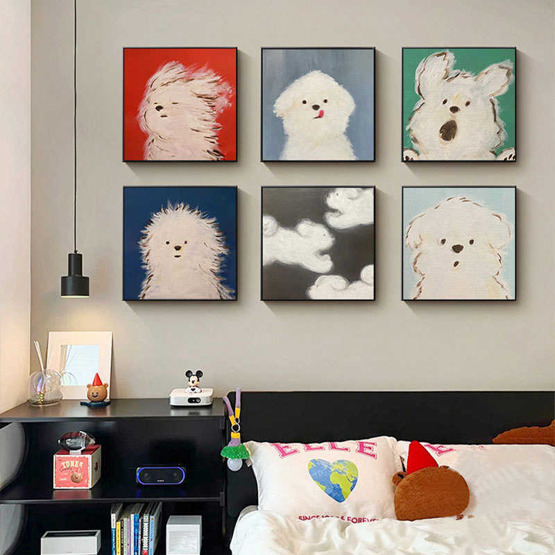 北欧ins风客厅装饰画卡通动物儿童卧室挂画玄关画高级感过道壁画图片