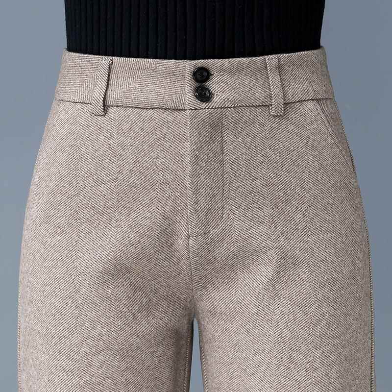 秋冬卡其色裤子女2025梨型身材粗腿宽胯毛呢阔腿裤0923z