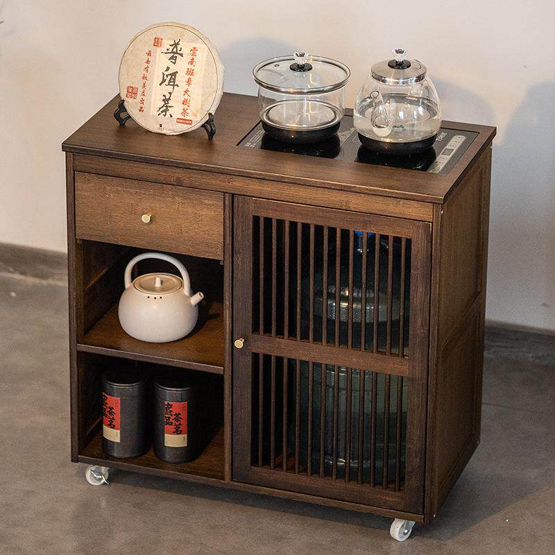 移动茶桌家用小型茶台茶几边柜实木客厅茶车收纳柜置物架茶水柜子