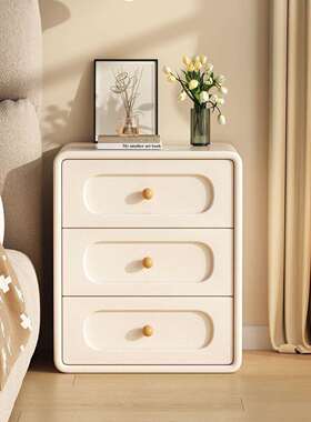 实奶油风床头柜新储款皮质轻奢W35简木约用卧家室物柜小型收纳床