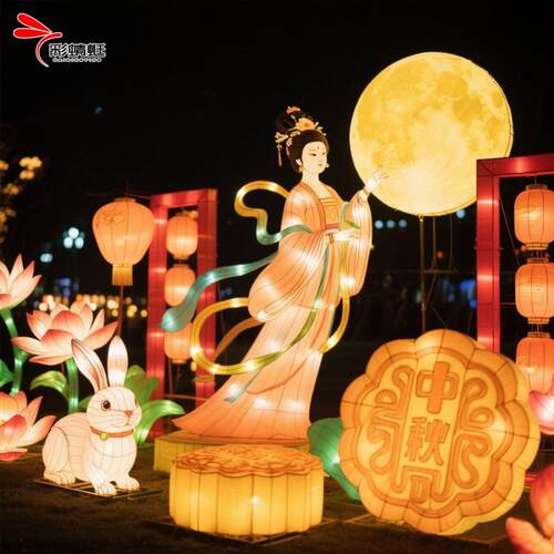 彩蜻蜓中秋花灯造型元宵节发光灯光节国潮民俗灯组大型花灯厂家