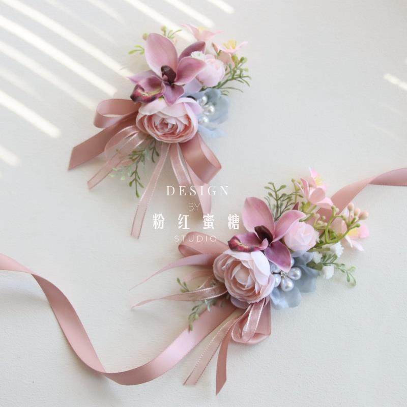 原创 唯美森系粉蓝花珍珠新郎娘伴娘姐妹团婚礼胸花活动手腕花,节庆用品/礼品,手腕花,淘宝优惠券,粉丝福利购,淘宝优惠卷