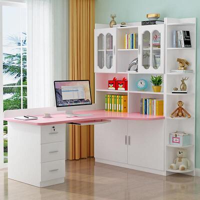 实木书桌书架合转电脑台式书柜一体桌SQN儿角童卧室拐角组学习写