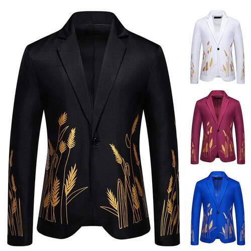Men's wheat grain printed suit jacket
