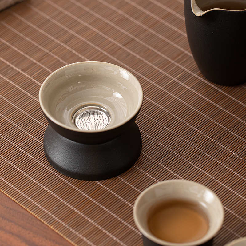 黑陶茶漏组茶隔陶瓷滤茶器家用会客过滤茶渣茶水分离茶道茶具配件