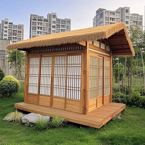 茅草木屋网红款庭院茶室室外小院实木禅房防腐木凉亭景观茅草屋子