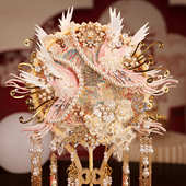 新娘喜扇diy手工新款 秀禾扇出嫁遮面双色双面团扇礼品扇 长柄中式