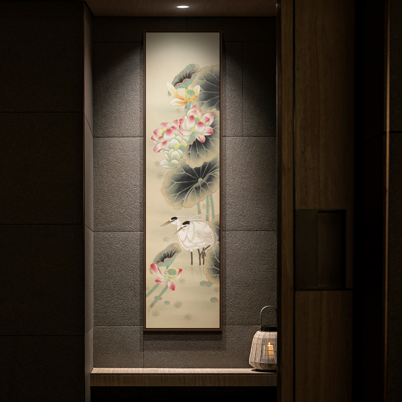 新中式玄关背景墙装饰画茶室禅意多联窄屏挂画餐馆走廊过道壁画