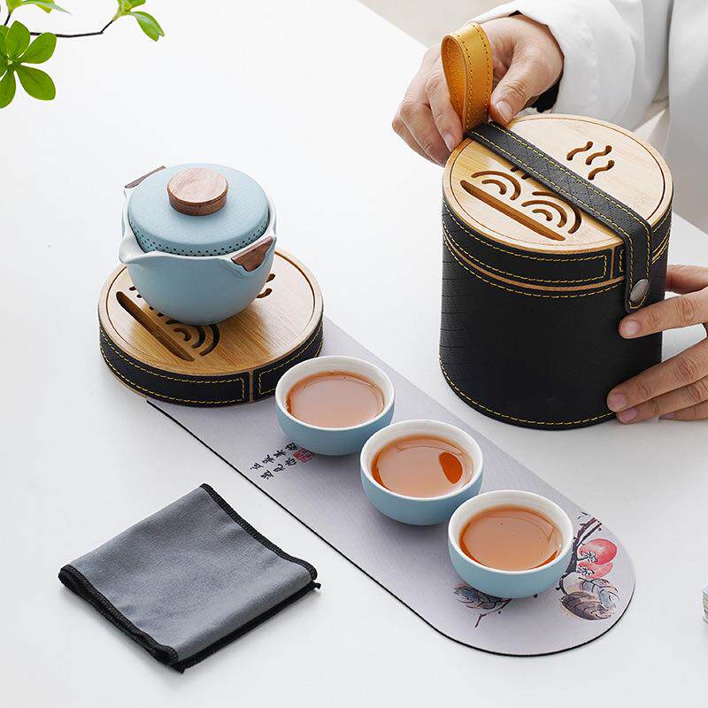 便携式一壶三杯旅行茶具一人简易户外懒人泡茶神器快客茶杯小套装