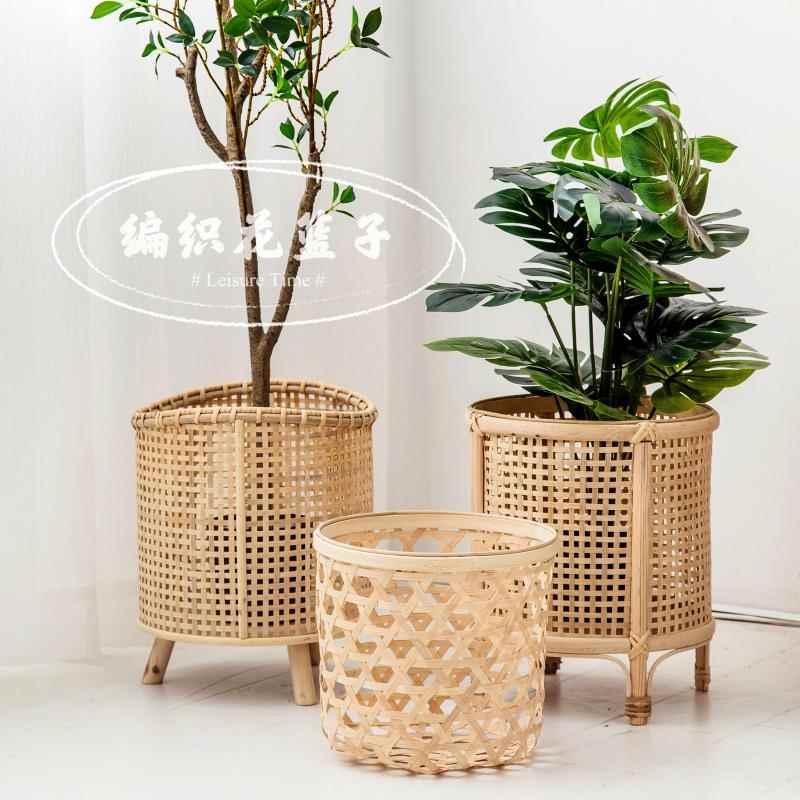 藤编花篮花盆竹编花架客厅落地式盆景植物摆放置物架阳台多肉黄金