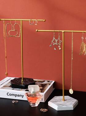 大理石纹木制底首饰架带洞T形耳环饰品架子柜台挂件首饰展示架