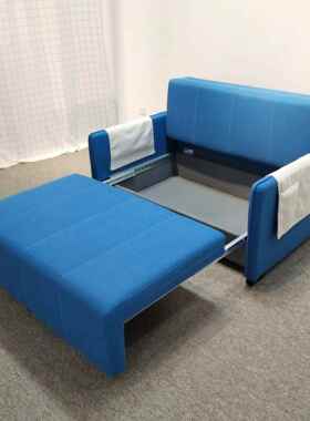 现代简约蓝色可拆洗棉麻小户型客厅卧室可储物多功能双人沙发床
