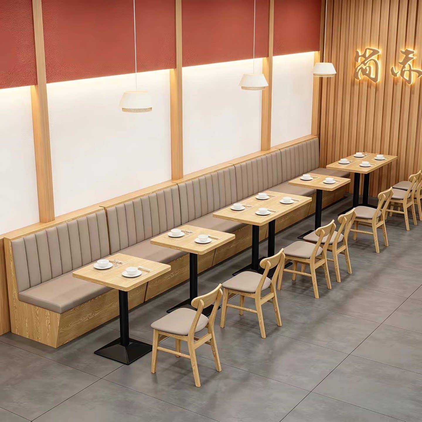 定制餐饮店靠墙卡座沙发快餐店粉面馆汉堡炸鸡店商用实木桌椅组合