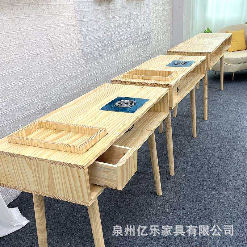 日式吸尘器美甲桌桌椅套装原实木双层收纳抽屉单双三人网红美甲台