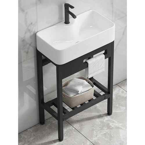 落地式支架陶瓷洗脸盆池小户型窄边一体洗手台盆卫生间浴室柜组合