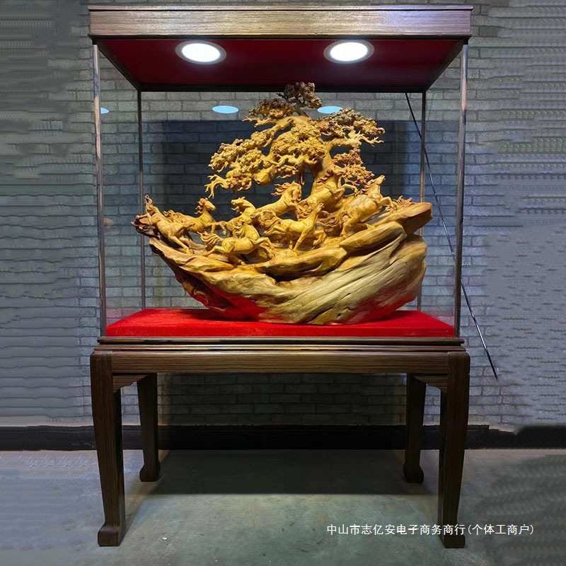 大型崖柏金丝楠木雕摆件客厅装饰八骏马山水花鸟动物根雕开业礼品