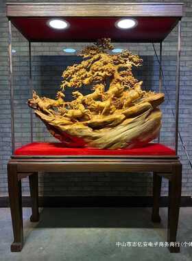 大型崖柏金丝楠木雕摆件客厅装饰八骏马山水花鸟动物根雕开业礼品