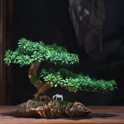 仿真客松绿植树叶树盆栽假花枝塑迎花料摆件MP00305假松树道具盆