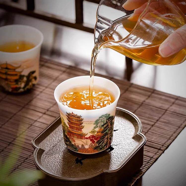 德鼎羊脂玉白瓷四大名楼茶杯家用高档茶具个人杯滕王阁品茗主人杯