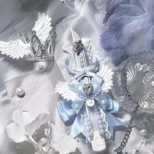 同款颜值碾压美工刀淡蓝丝带珍珠点缀翅膀轻轻颤ins风可爱手工刀