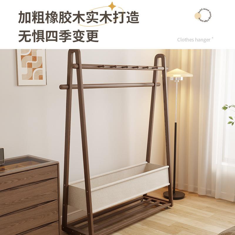 批全实木落地衣帽架进门玄关卧室带布兜挂包挂可移动带轮收纳架