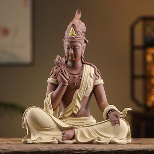 陶瓷持莲花水月观音摆件自在观音菩萨佛像家用客厅供奉装饰工艺礼