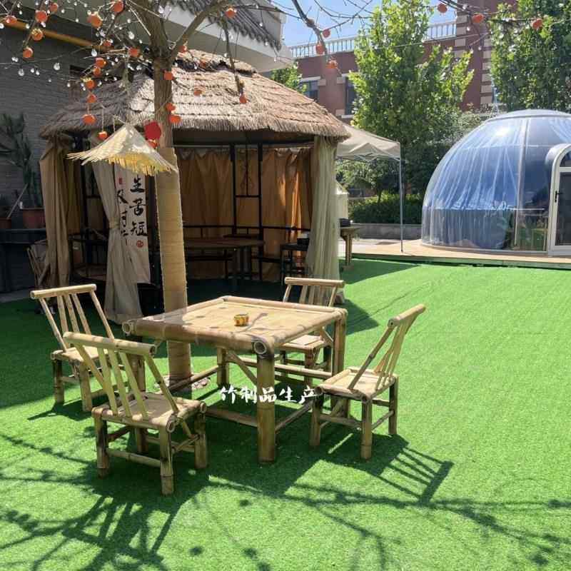 古庭院竹桌椅方合竹椅组子老式竹桌子户外桌茶复田园风ABS手工编