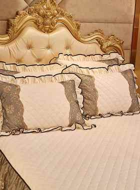 新款秋冬保暖绒水晶棉床裙单件欧风蕾式丝111101加绒床罩床垫套三