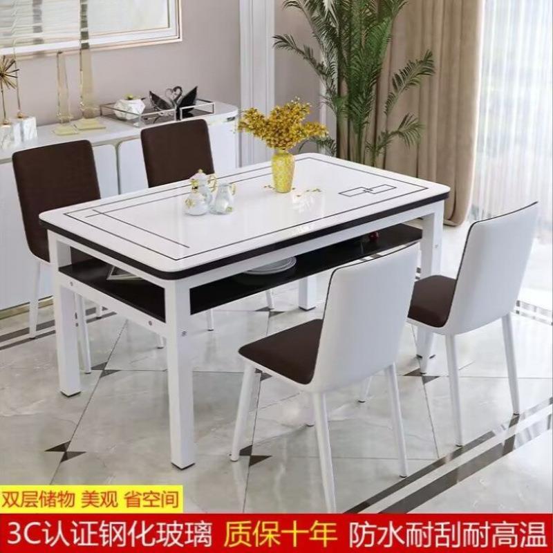 钢化玻璃双层餐桌椅组合小户型家用储物吃饭桌子快客餐厅饭店桌椅