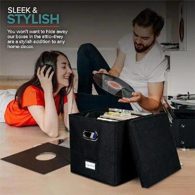 T99C-12-Inch Vinyl Record Storage Box With Lids Handles