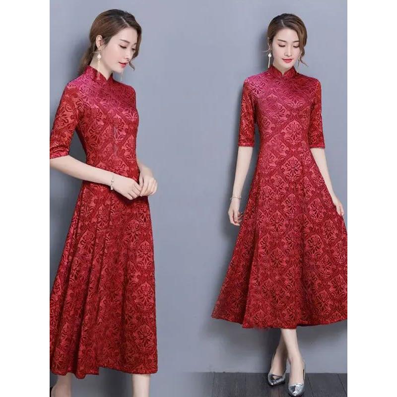 Chinese Retro Dress Satin Cheongsam Qipao For Women Chinese
