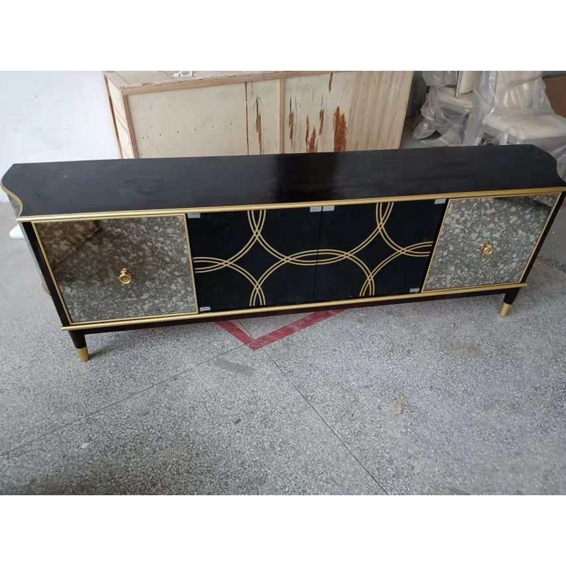 美式乡村轻奢仿古镜面金属质感实木现代简约电视柜整装置物柜精品