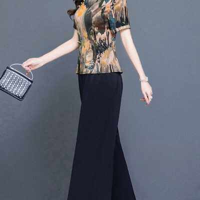 中年时尚休闲套装2024新款夏装女贵妇人阔腿裤妈妈装气质两件套,女装/女士精品,时尚套装,淘宝优惠券,粉丝福利购,淘宝优惠卷